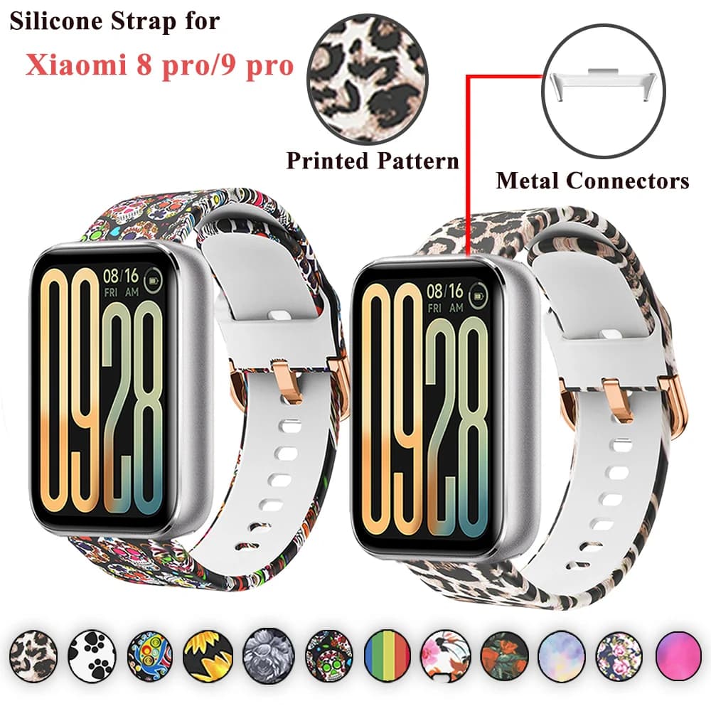 Bracelet for Xiaomi 9 Pro Silicone Strap with Printed Pattern for Xiaomi 8 Pro 9 Pro Men's Strap for Watch with Classic Printed Buckle