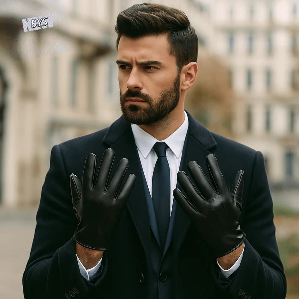 Simple Black Driving Gloves Cool Punk Full Finger Mittens Anti-Slip Gothic PU Leather Gloves Gym Fitness