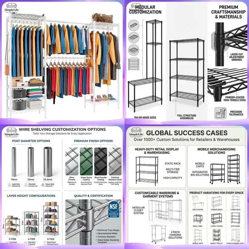 White Modular Wire Wardrobe System Heavy Duty Freestanding Clothes Rack Space Saving Storage Organizer Home Furniture Hanger