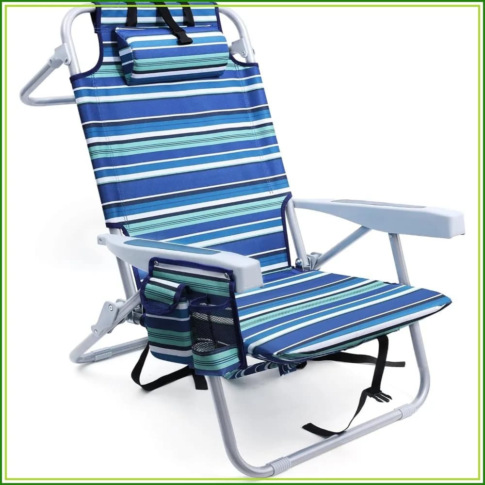 Heavy Duty Beach Chair, Compact Folding with Backpack Straps, Lay Flat, 350LBS Capacity, Blue/Cyan