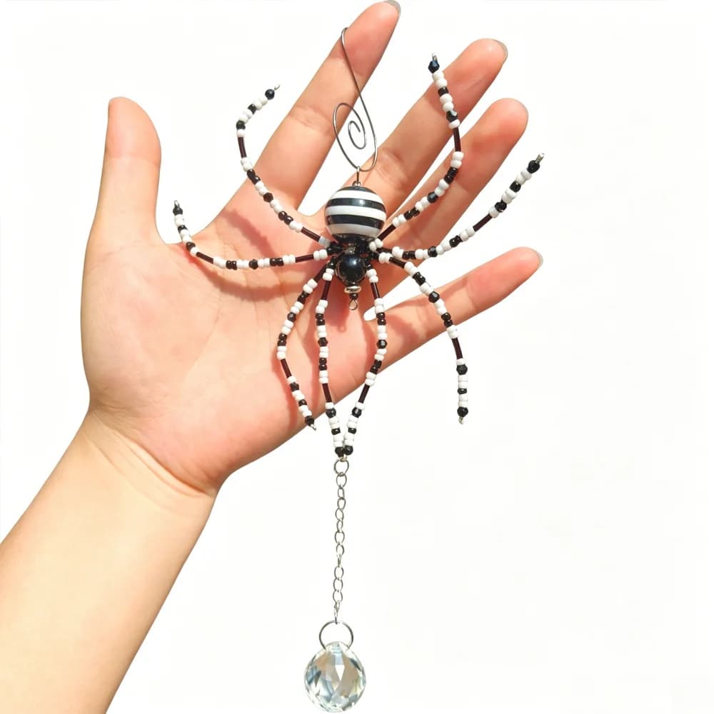 Halloween Beaded Spider Crystal Suncatcher Handmade Decoration Beads Hanging Ornament for Window Wall Home Decor Gift Idea