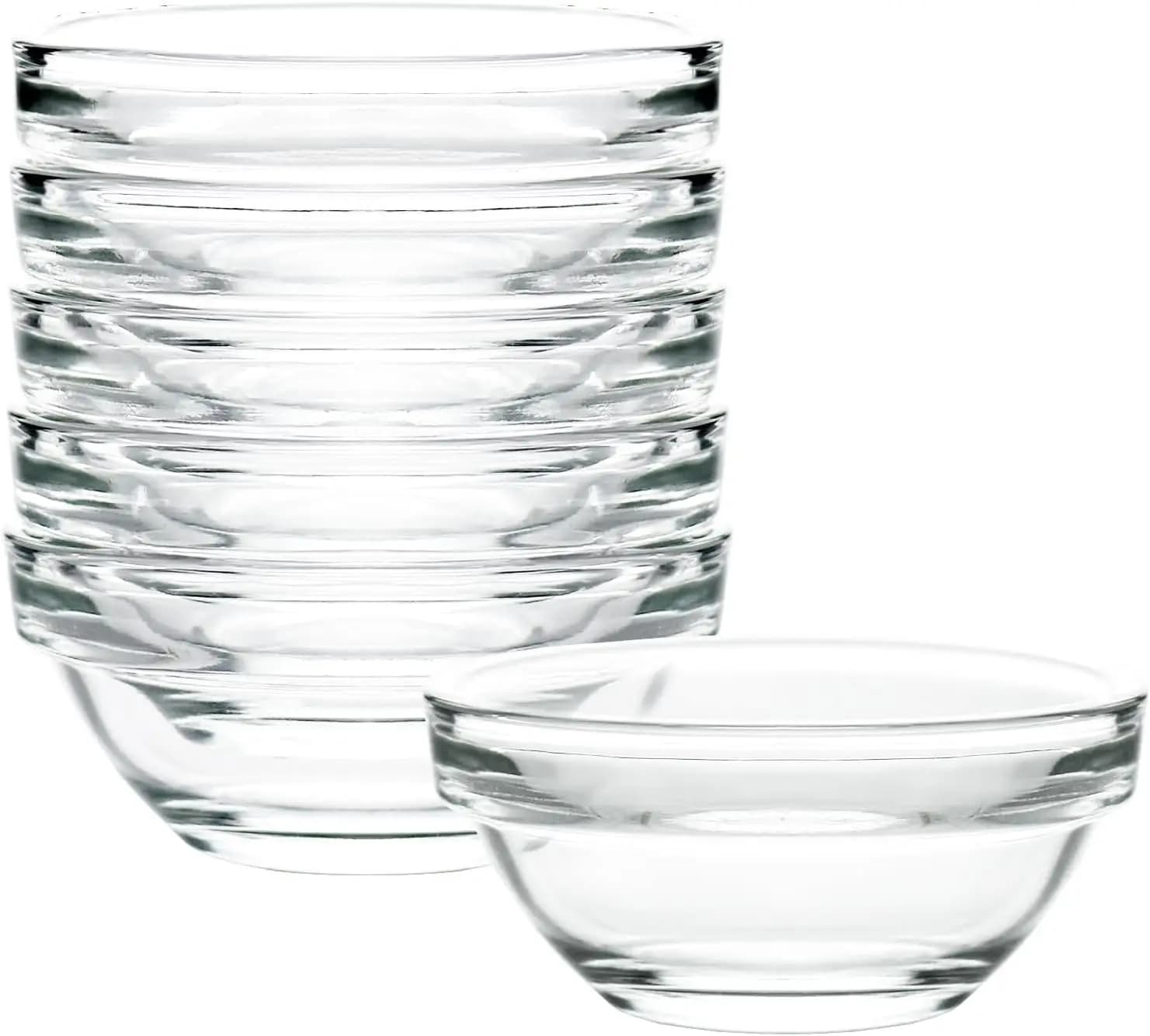 1.5 oz Clear Glass Bowl, Mini Prep Dish for Salt and Spices, Dishwasher and Microwave Safe, Stackable, Set of 6