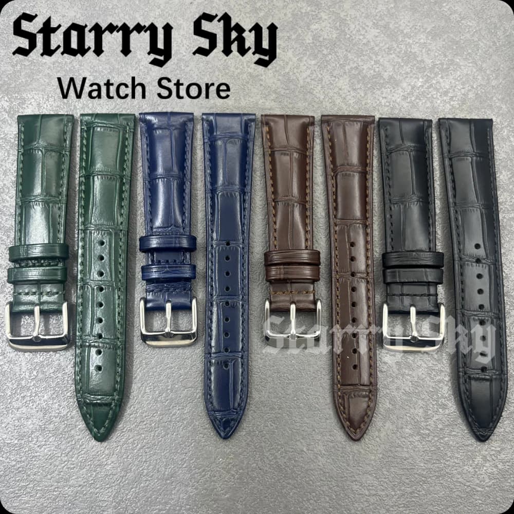 Starry Sky 20mm High Quality Green/Blue/Brown/Black Leather Watch Strap With Silver Buckle Fits 36mm/39mm/40mm Watch Accessories