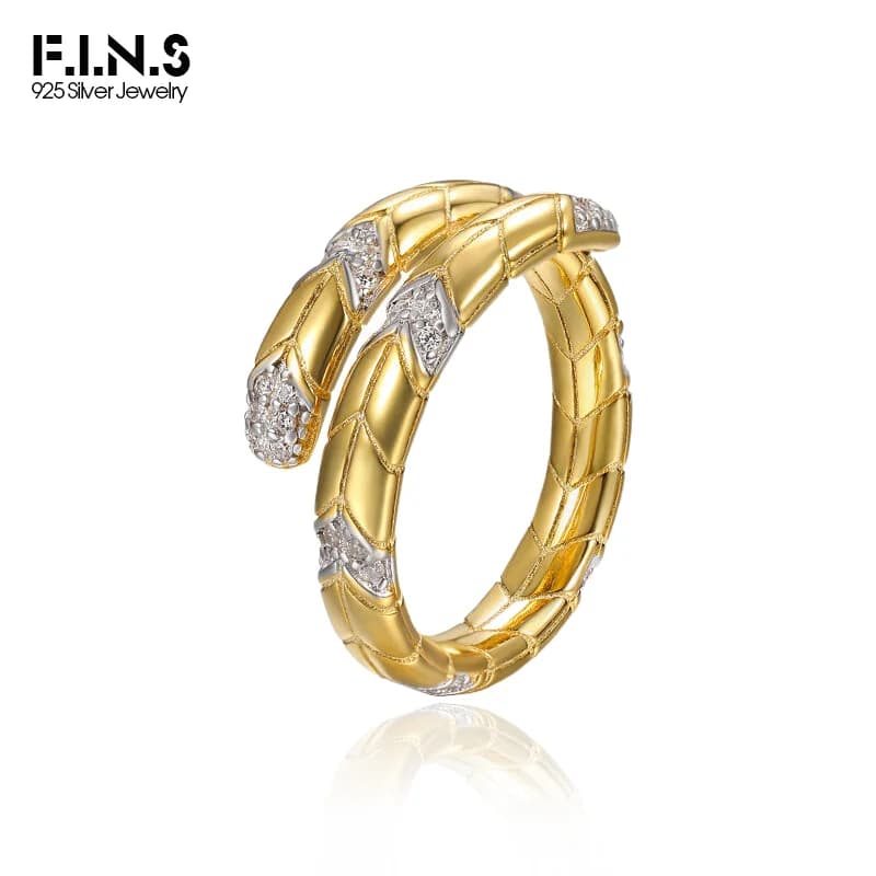 F.I.N.S S925 Sterling Silver Snake Arrow Zirconia Ring Open Retro Punk Gold Adjustable Index Mid Finger Fashion Fine Jewelry