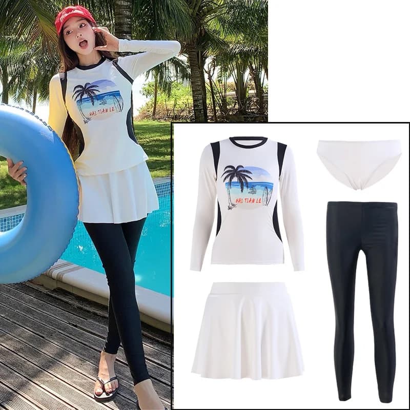 4 pezzi / set Rash Guard - Costume da bagno con protezione UV per tutto il corpo - Tuta ad asciugatura rapida Snorkeling Nuoto Sport acquatici Immersioni Pelle Abbigliamento da spiaggia