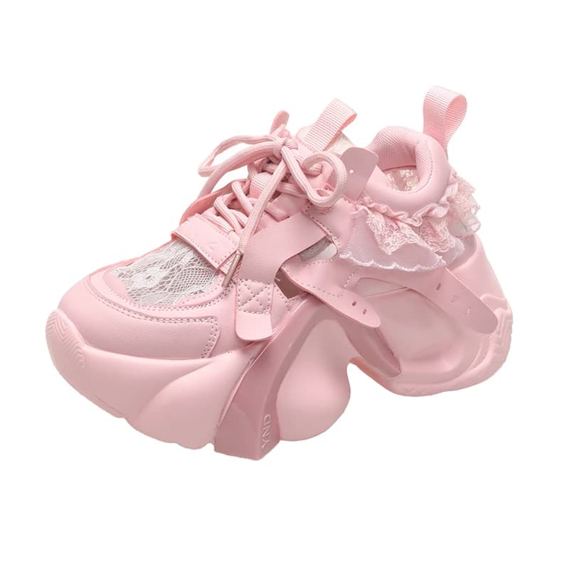 Scarpe da Donna alla Moda Stile Dad Shoes con Tomaia in Rete, Suola Spessa, Slip-On, Scarpe Sportive Casual Primavera-Estate, Scarpe con Tacco Alto Rosa per Ragazze