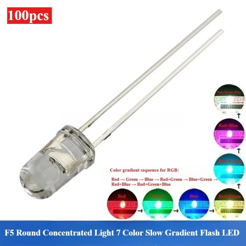 100pcs 3V 5mm Round LED Diodes Flicker Flash High Bright Low Decay Low Power for Arduino DIY