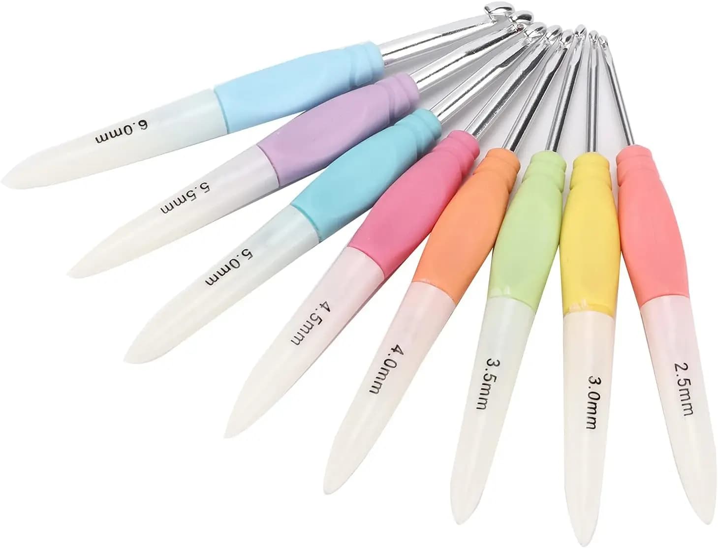 Set di 8 uncinetti, manici morbidi antiscivolo, uncinetti per lavori a maglia domestici, codificati a colori con indicazioni di dimensione
