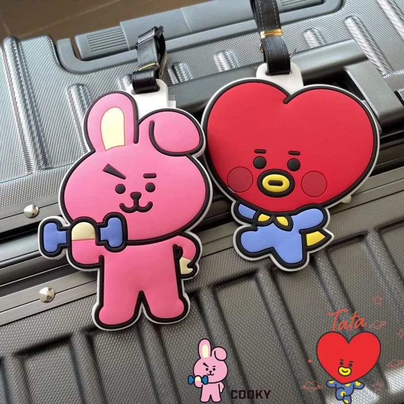 Portachiavi BT21 a forma di cartone animato, simpatico e kawaii, etichetta per bagagli unisex per bagagli a mano e da deposito, antifurto, regalo, merchandise anime.