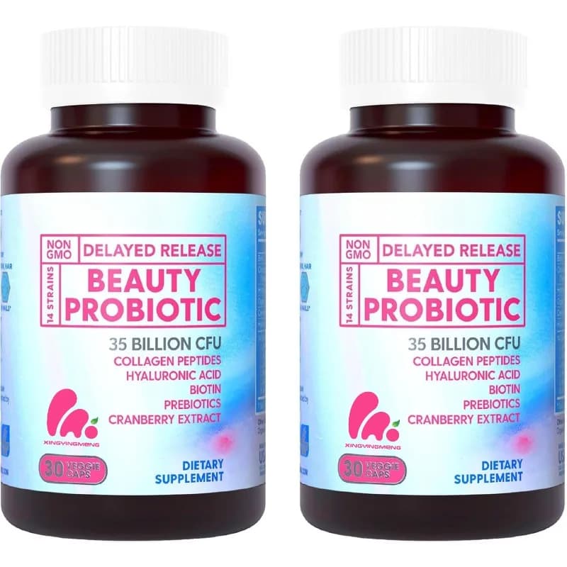 Female vaginal probiotic capsules containing biotin, collagen, prebiotics, hair, skin and nail support