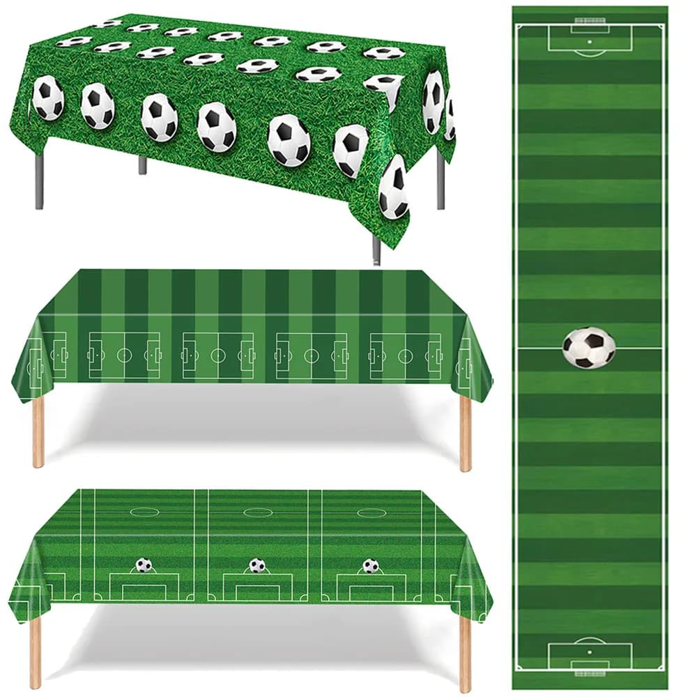 Tovaglia da calcio Copritavolo rettangolare in plastica usa e getta verde Gioco di calcio Forniture per decorazioni per feste di compleanno per ragazzi a tema calcio