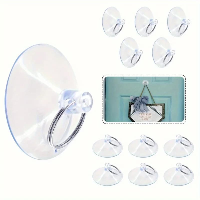 Ganci a ventosa trasparenti con anelli, antiscivolo per appendere a parete e finestra, per cucina, bagno e camera da letto, portachiavi trasparente