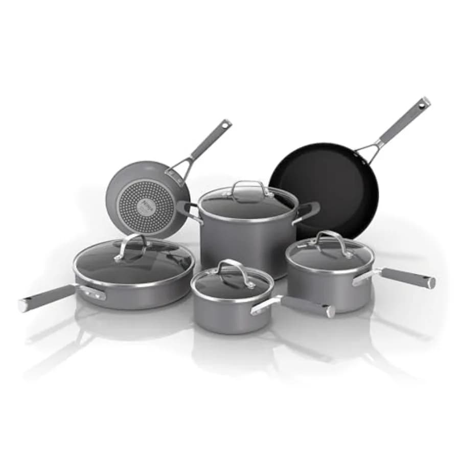 Set pentole e padelle antiaderenti | Set di pentole da 10 pezzi Comfort Grip con NeverStick | Padella, padella per salsa con coperchio, pentola con spirito