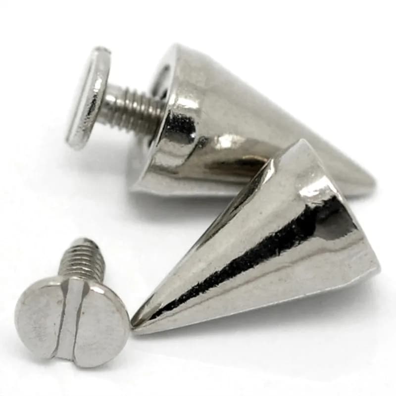 50 set di borchie tono argento macchie punk cono punta rivetti per indumenti borse da cucito scarpe 15x10mm 8x7mm