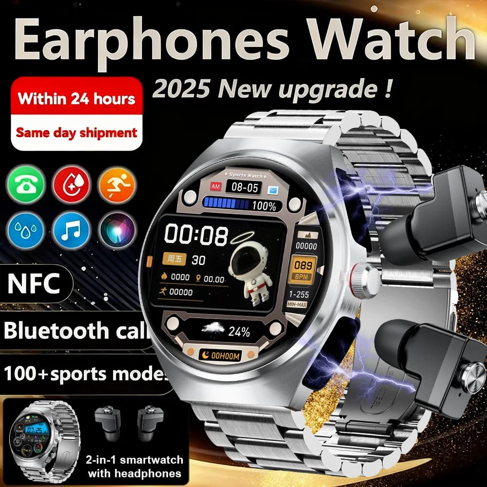Nuovo Smartwatch Uomo 2026 con Auricolari TWS Integrati, Bluetooth Wireless, Doppio Auricolare, Chiamate, Monitoraggio Salute, Tracker Sportivo, NFC