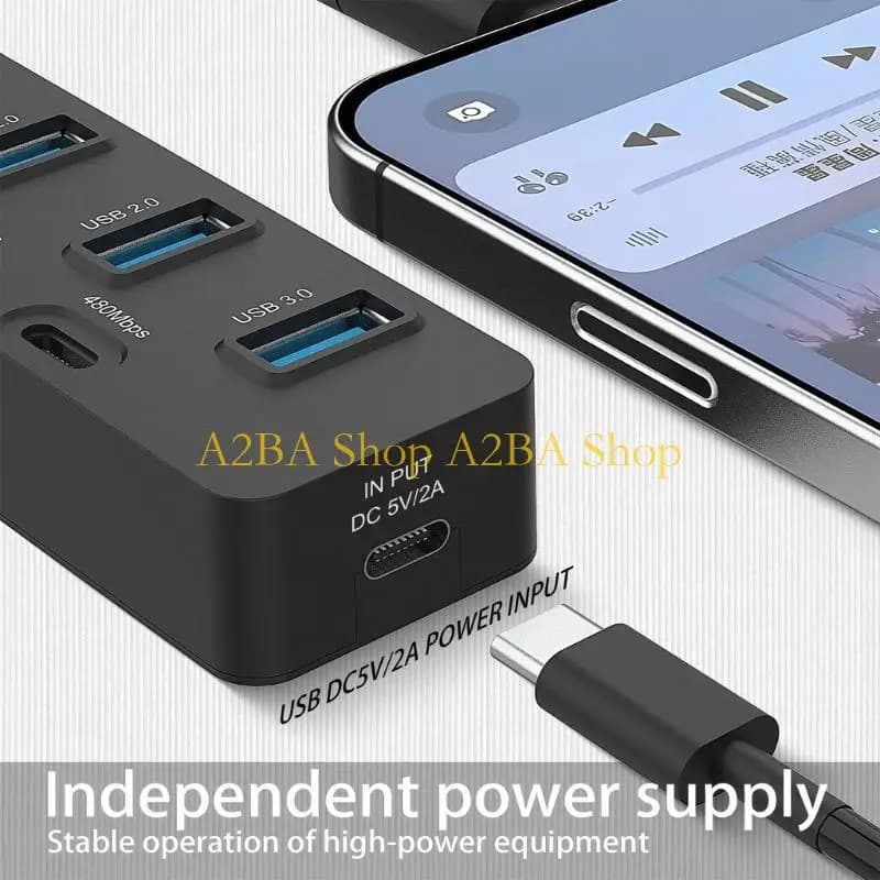 Hub splitter USB per trasferimento dati veloce da 5 Gbps A2BA con connettori USB A doppi a 7 porte