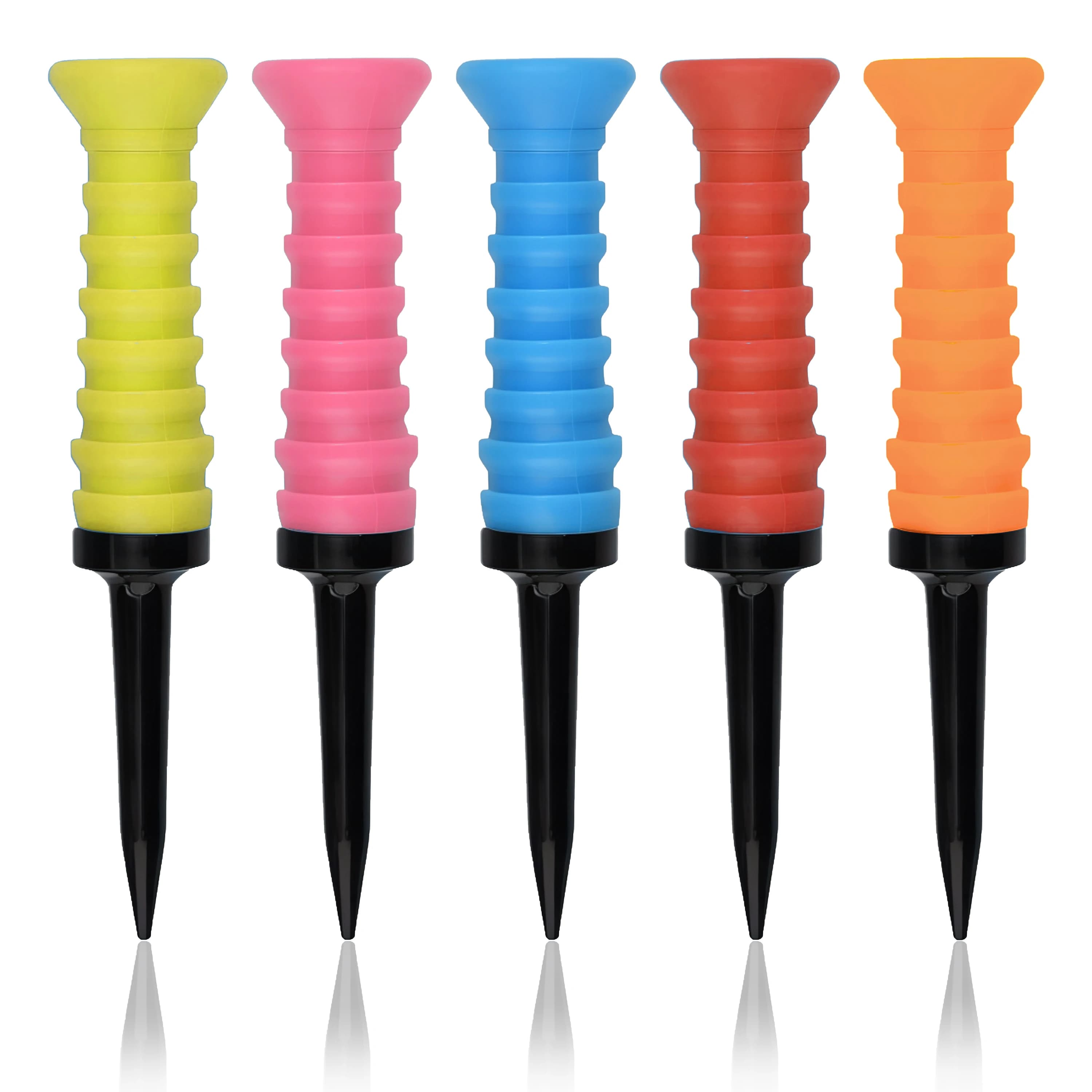 5 pezzi 360 ° Tee da golf in gomma flessibile, 3,27 pollici/83 mm, durevoli, a basso attrito, multicolore vivace - Ideali per i golfisti di tutti i giorni