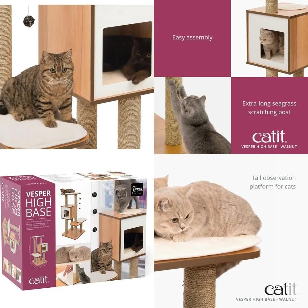 Elegante Albero per Gatti in Noce con Piattaforma Alta, SKU 52045
