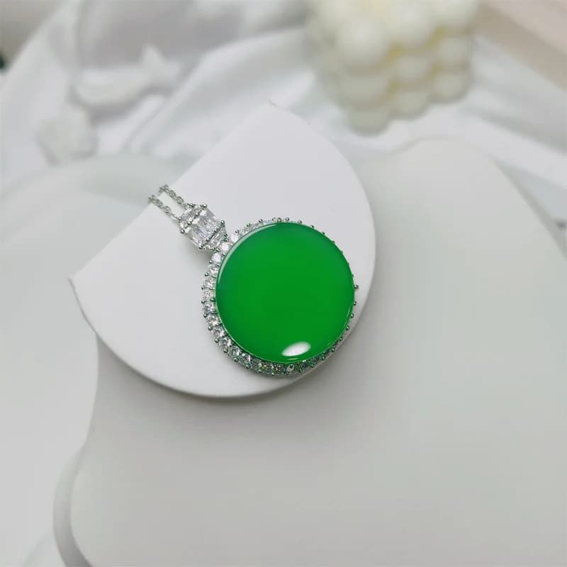 table tennis racket jade imperial green color plain round pendant agate jadeite women's style
