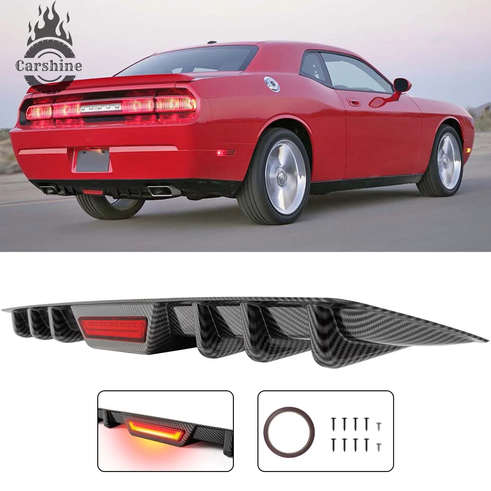 Rear diffuser with LED Brake Light in Carbon Fiber for Dodge Challenger