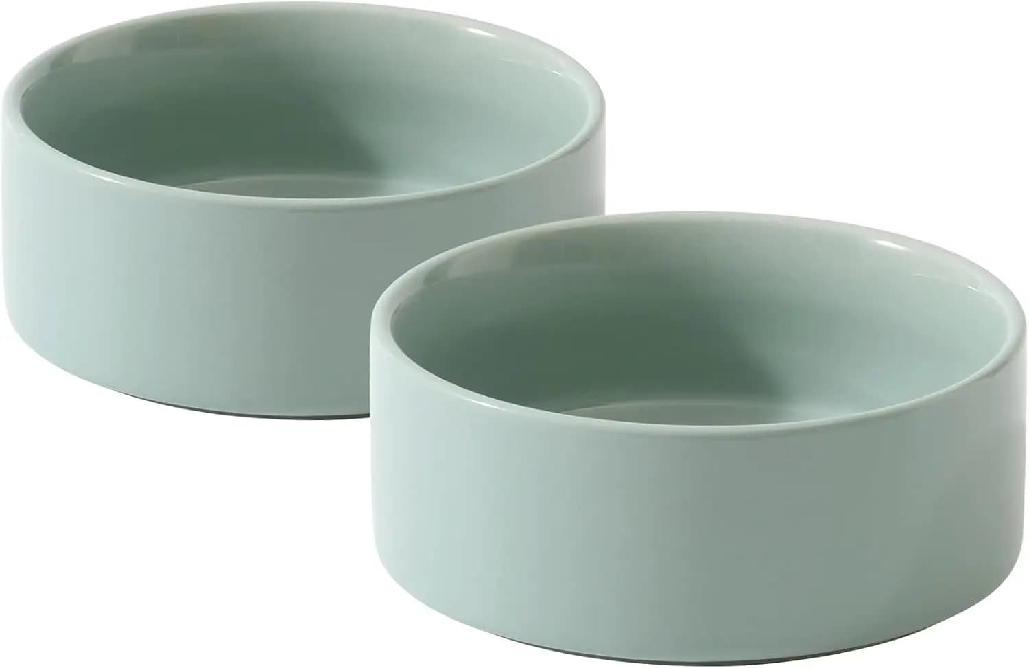 Set di 2 Ciotole in Ceramica per Gatti per Cibo e Acqua, Piatti per Animali Verde Chiaro, Mangiatoia da 13 cm
