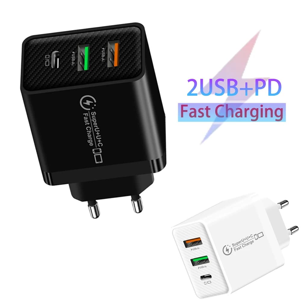 Caricatore USB C da 48 W Spine EU US UK Caricatore da muro QC 3.0 a ricarica rapida USB PD per iPhone Samsung Xiaomi Adattatore per telefono cellulare da viaggio