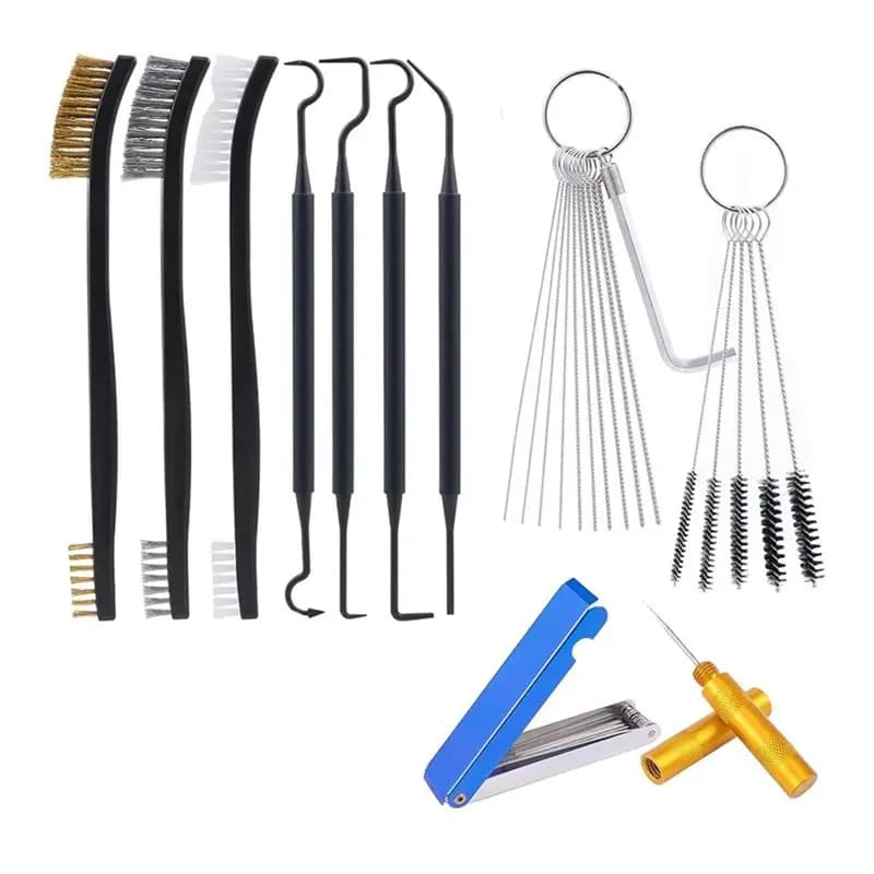 DTA4-Carburetor Cleaning Kit, 32 Piece Stainless Steel Carburetor Jet Cleaning Tool Set With Dual Brushes And 4 Hooks
