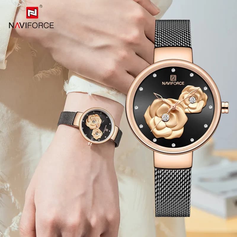 Orologio da Donna NAVIFORCE di Lusso, Impermeabile, Elegante, con Cinturino in Acciaio Inossidabile, Regalo Casual e alla Moda per Signore