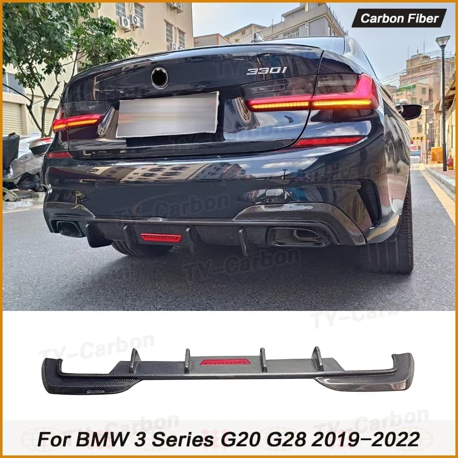 Dry Carbon Fiber Rear Bumper Diffuser Splitter With Light Body Kits for BMW 3 Series G20 G28 M Sports 320i 330i 2019-2022