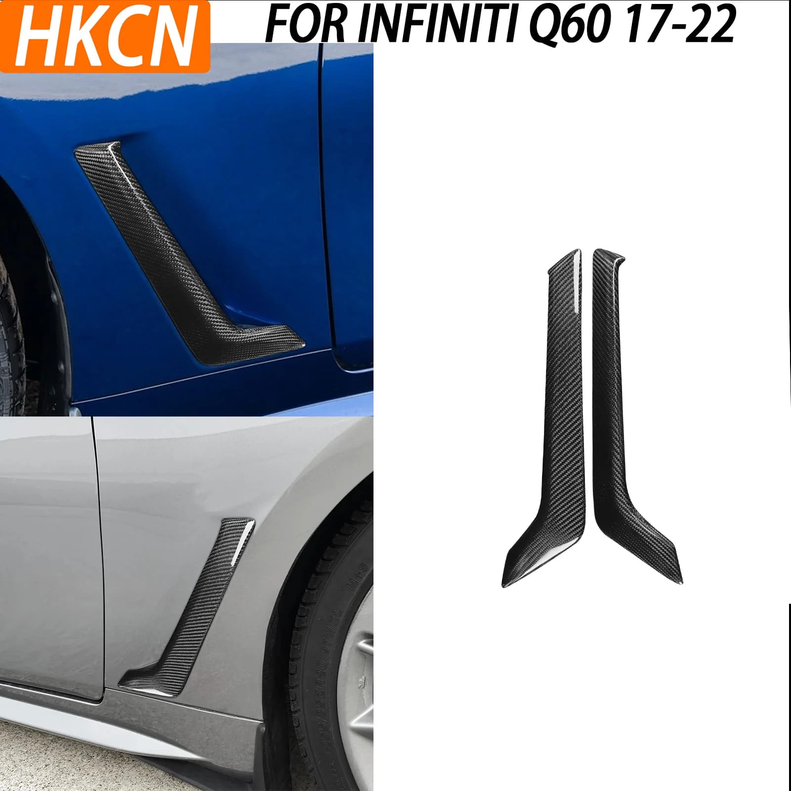 Per INFINITI Q60 2017-2022, Guarnizione Laterale Parafango Anteriore in Fibra di Carbonio, Spoiler per Presa d'Aria del Paraurti Esterno