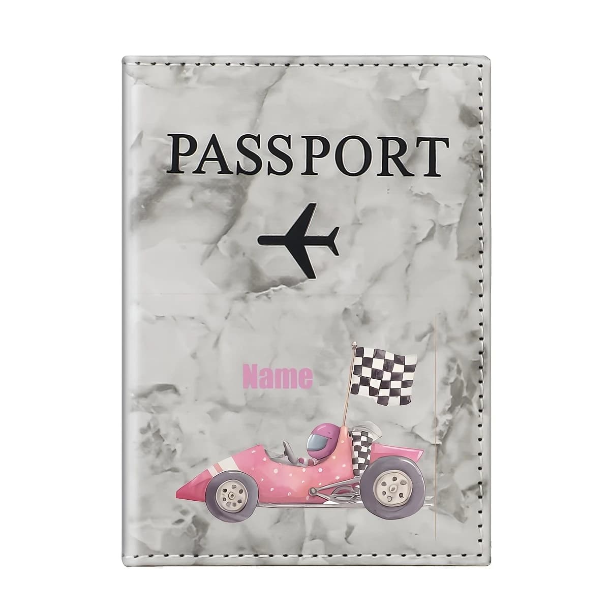 Custom Name Pink Racing PU Passport Holder Red Race Car Checkered Flag HD Print Travel Gift