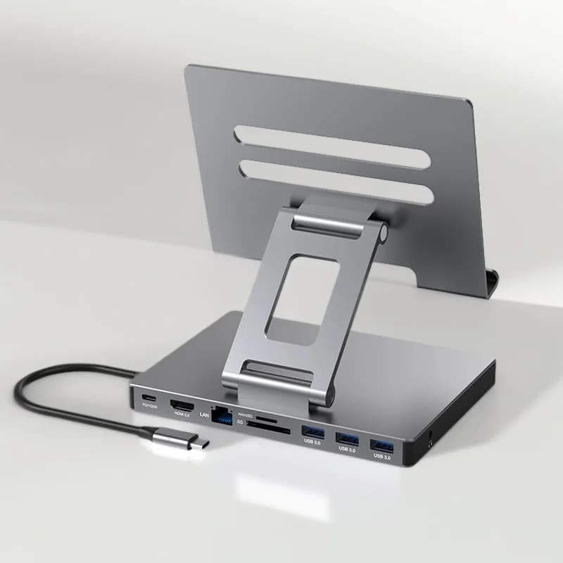 Foldable Docking Station for iPad Pro, USB C Hub Stand, 9 in 1, 4K 60Hz, HDMI RJ45 Gigabit SD, TF Card Reader, 3 USB 3.0