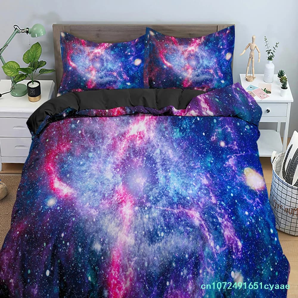 Starry Sky King Queen Duvet Cover Colorful Galaxy Bedding Set Outer Space 2/3pcs Quilt Cover Glitter Polyester Comforter Cover