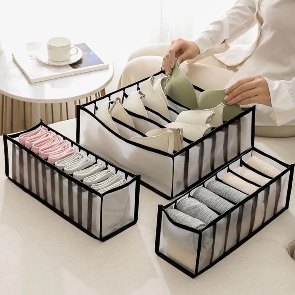 3Pcs Mesh Drawer Divider Bras Storage Box 6-Cell 7-Cell 11-Cell Wardrobe Clothes Organizer for Socks Ties Scarves Panties