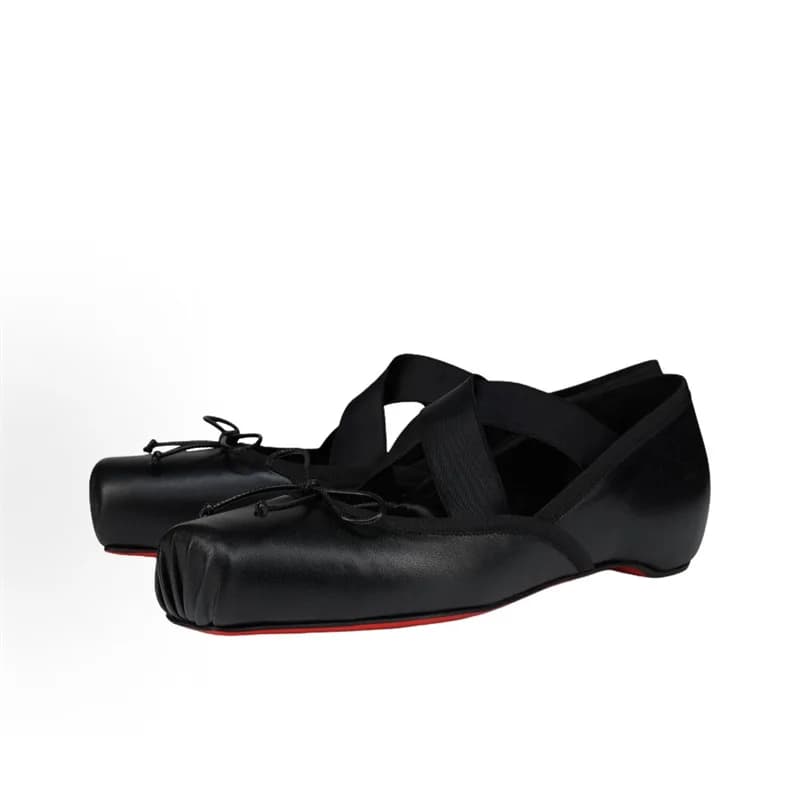 2026 Europe and America new women luxury cross strap dancer square tip solid colors shoes signed with crystal butterfly knot