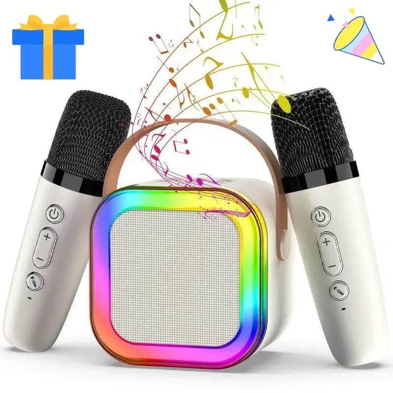 Macchina per karaoke RGB Kid-Loved con 2 microfoni wireless Altoparlante Hi-Fi Bluetooth 5.3 Regalo portatile per KTV domestico