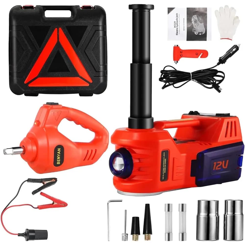 Kit cric per auto elettrica Cric da pavimento da 5 tonnellate 12V con avvitatore a percussione e pompa di gonfiaggio pneumatici Cric idraulico portatile per auto per sedani SUV