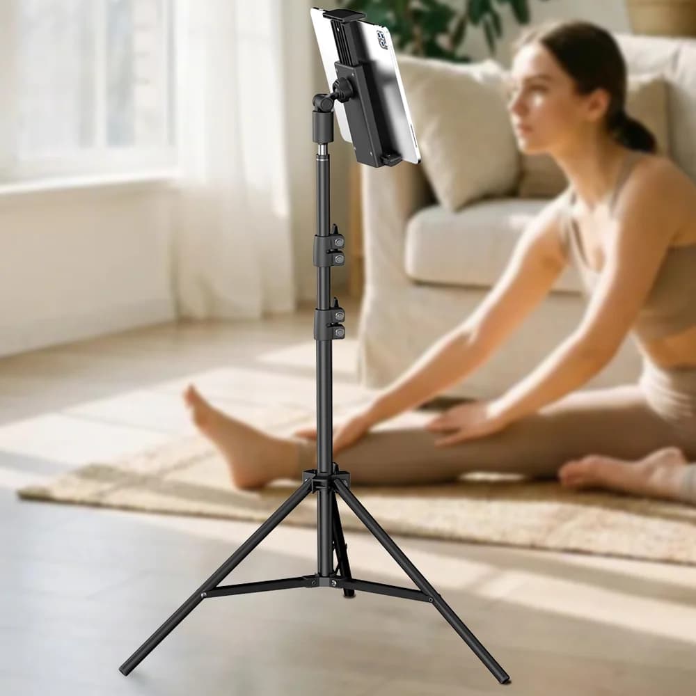 Supporto da pavimento regolabile 1.6M per tablet e telefono con attacco a vite 1/4 per Apple iPad Samsung Galaxy da 4 a 14 pollici, per casa e ufficio