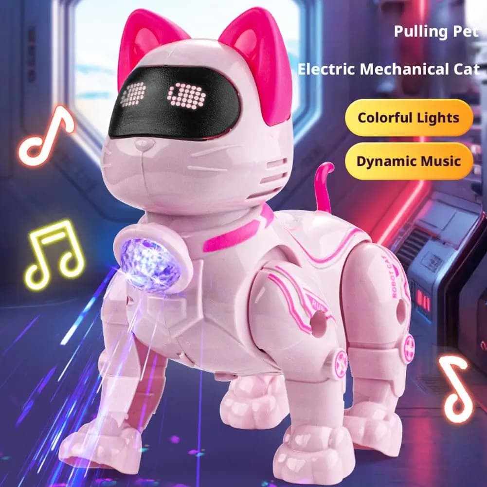 Cane Robot Elettrico Rosa con Guinzaglio, Luci LED e Musica, Richiede 3 Batterie AA (Non Incluse), Animale Interattivo per Regalo a Ragazze