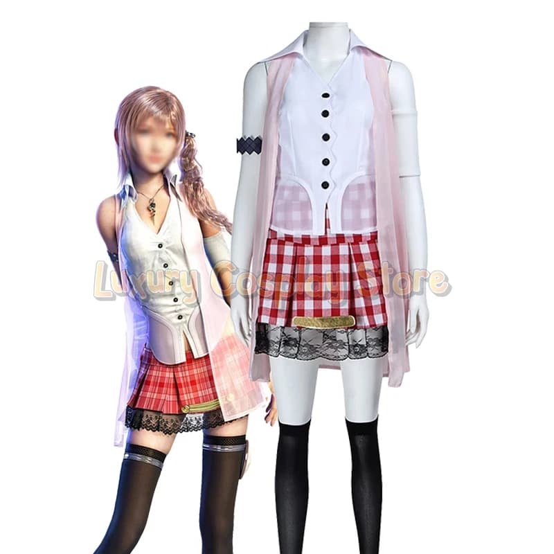 Costume Cosplay ABC123Game Serah Farron per Donna, Camicia Rossa a Quadri, Gonna Corta, Vestito Fantasia per Ragazze, Halloween Chris3'd,5;h.9/