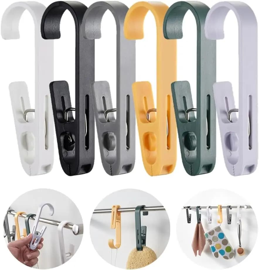 6 Pezzi Ganci Appendiabiti con Clip, Morsetti Organizzatori per Armadio, per Appendere Calzini, Stivali, Reggiseni, Asciugamani, Ganci per Doccia, per Bagno, Guardaroba, Cucina, Ufficio, Mollette per Vestiti Resistenti per Esterni