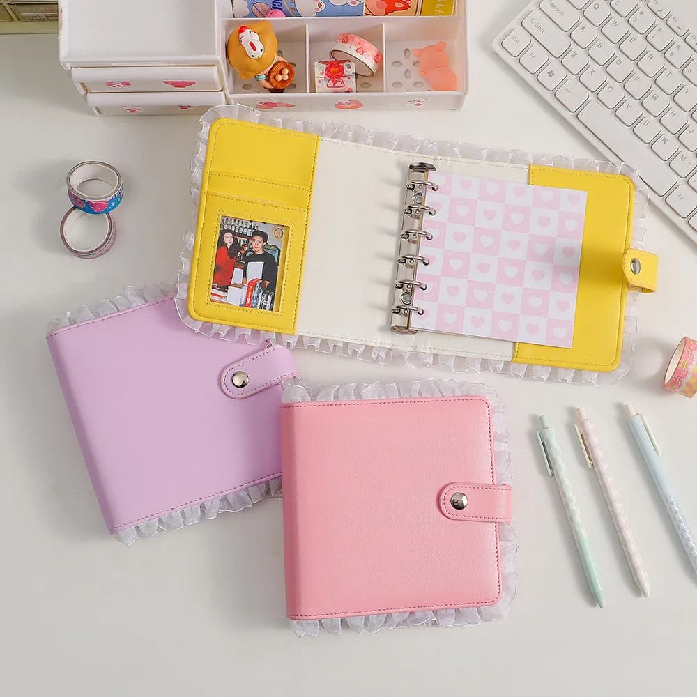 A7 rosa bianco in pelle PU raccoglitore fai da te copertina del taccuino diario Agenda Planner copertina in carta cancelleria scolastica