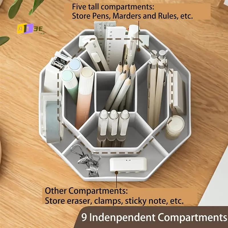 A13E-Portapenne per scrivania, 9 slot Organizzatore da scrivania girevole a 360 gradi, Forniture per organizzatori di penne