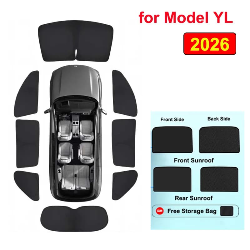 Parasole per Tesla Model Y L YL 2026 6 Posti, Tendina Parasole Laterale per Finestrini e Tetto Apribile, Protezione Solare per Campeggio e Riposo
