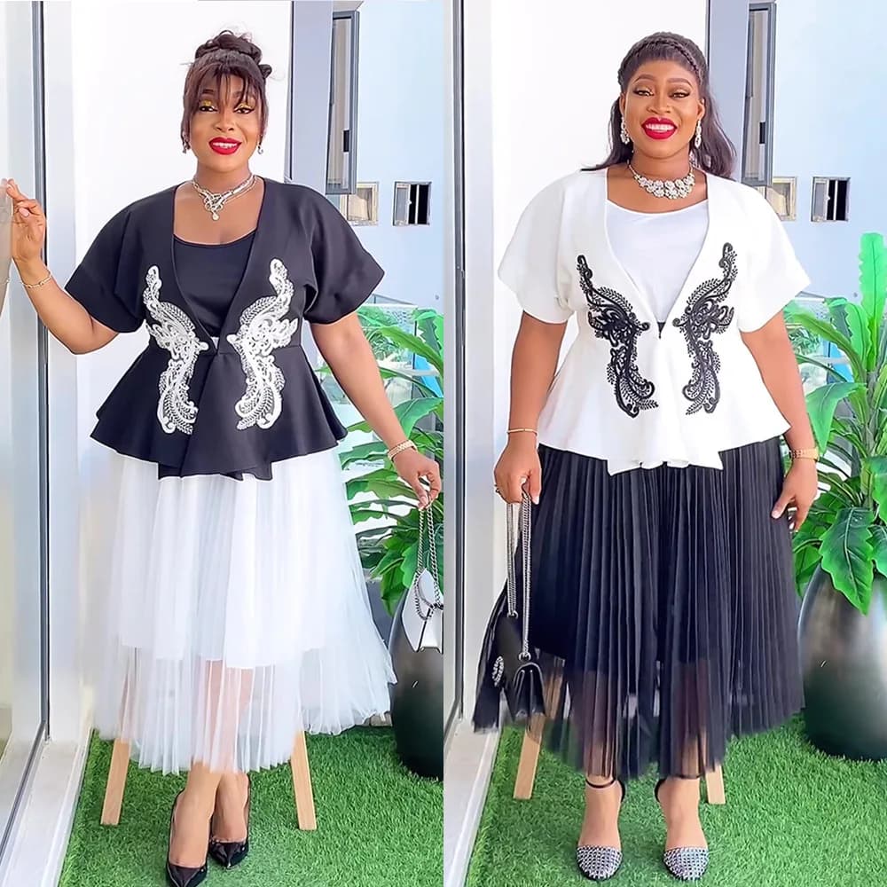 African Large Size Women's New Style Semi-skirt Strap Dress Three-piece Set Casual Commute Loose Waist Triacetate Fiber