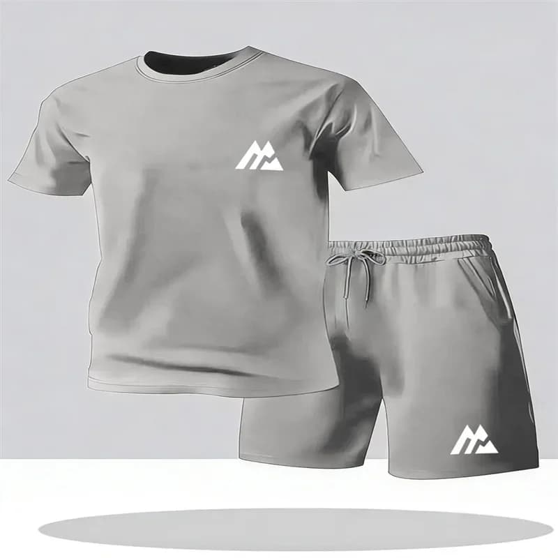 Men's Fashion Street Short Sleeve Set Men's Sports Shirt Set Men's Round Neck Short Sleeve Shorts Sports Set 2-piece Set