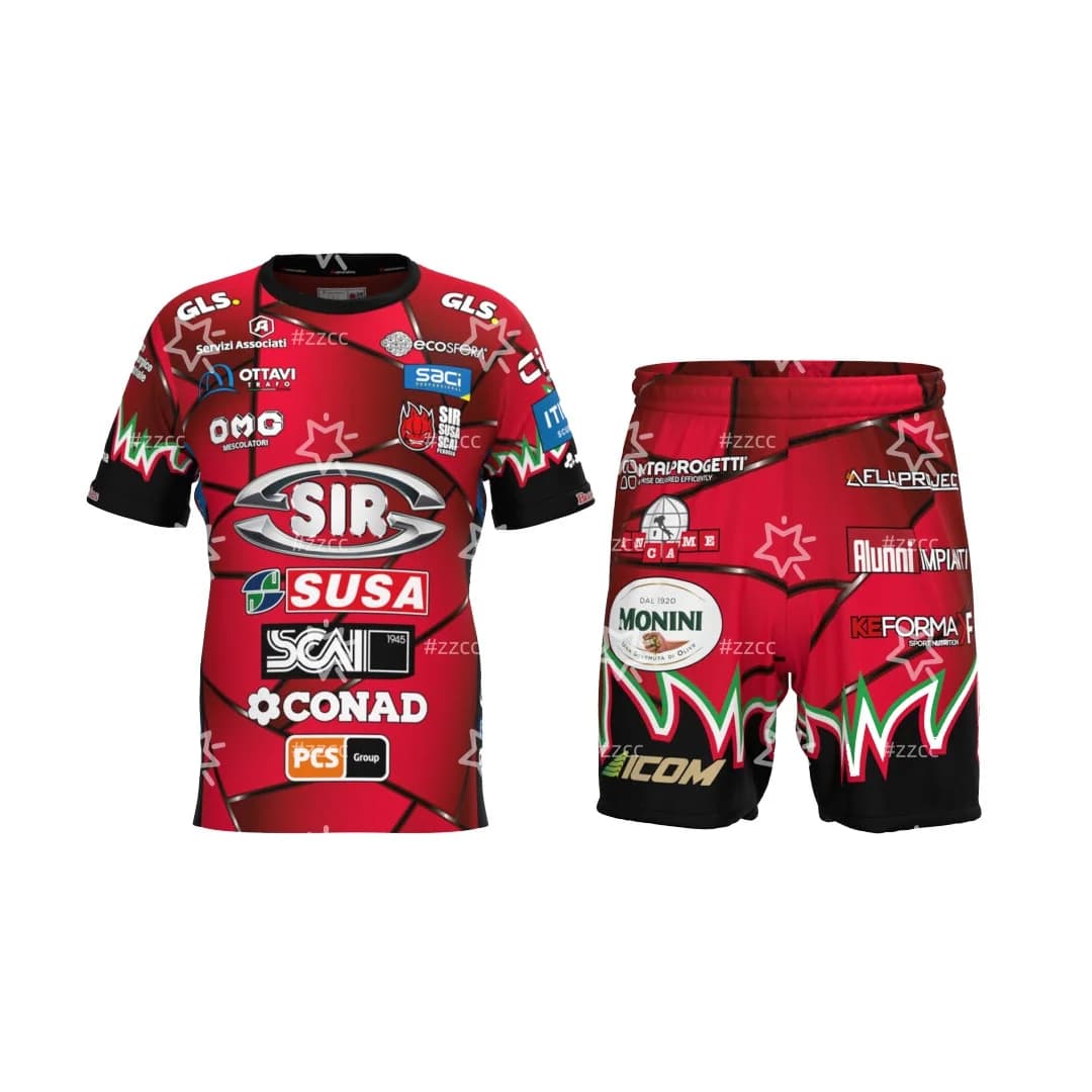 Maglia da pallavolo Sir Safety Perugia Home 25-26, Kit allenamento, Pantaloncini da uomo, T-shirt sportiva estiva da uomo, Abbigliamento per bambini, T-shirt da donna