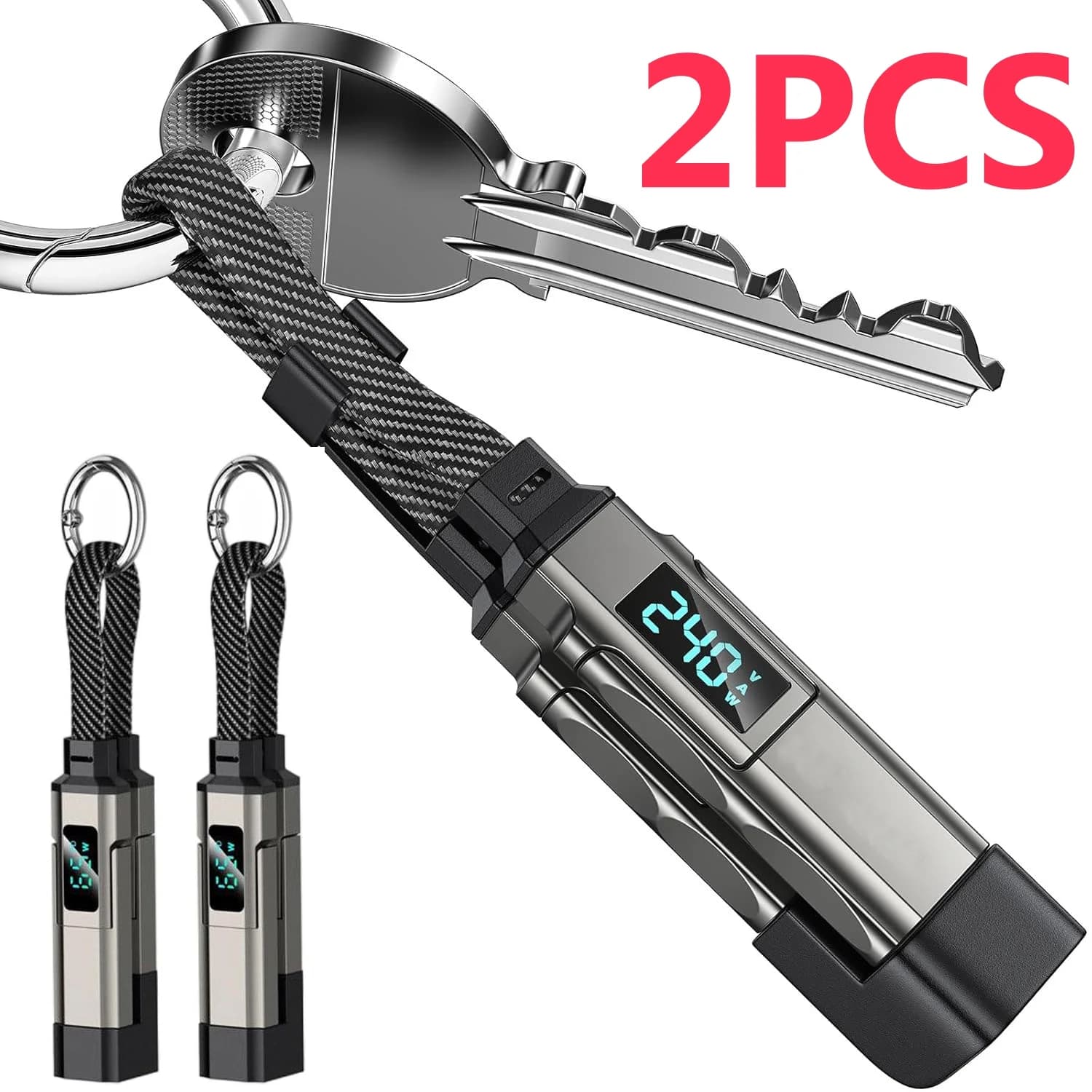 2/1PCS 4 in 1 65W Keychain Charging Cable USB C Cable with V/A/W Display Type C for Apple Portable Cord for IPhoneSamsung/Laptop