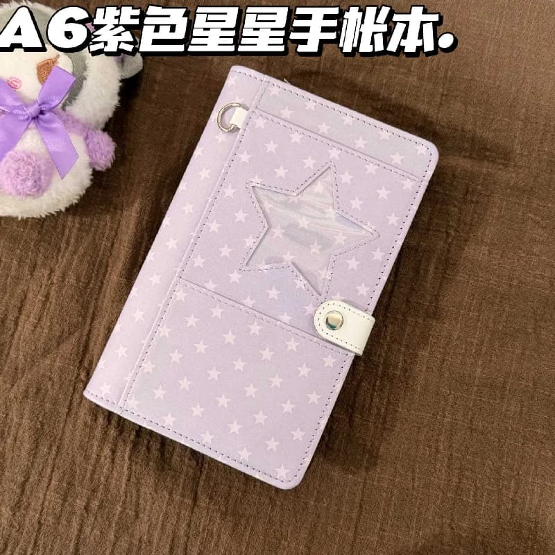 Korean Style Purple Star A6 Loose Leaf Binder Notebook DIY Journal Planner for Students School Stationery