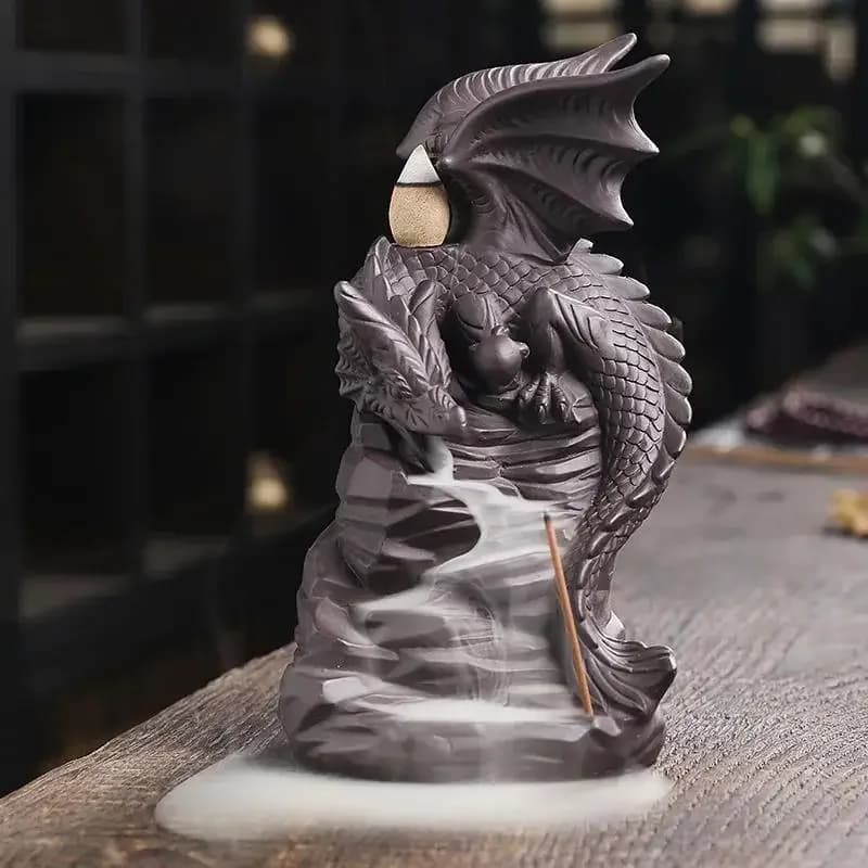 1 pz, Bruciatore di incenso a riflusso a cascata creativo a forma di Pterosauro, in argilla viola, porta bastoncini di incenso (senza incenso)